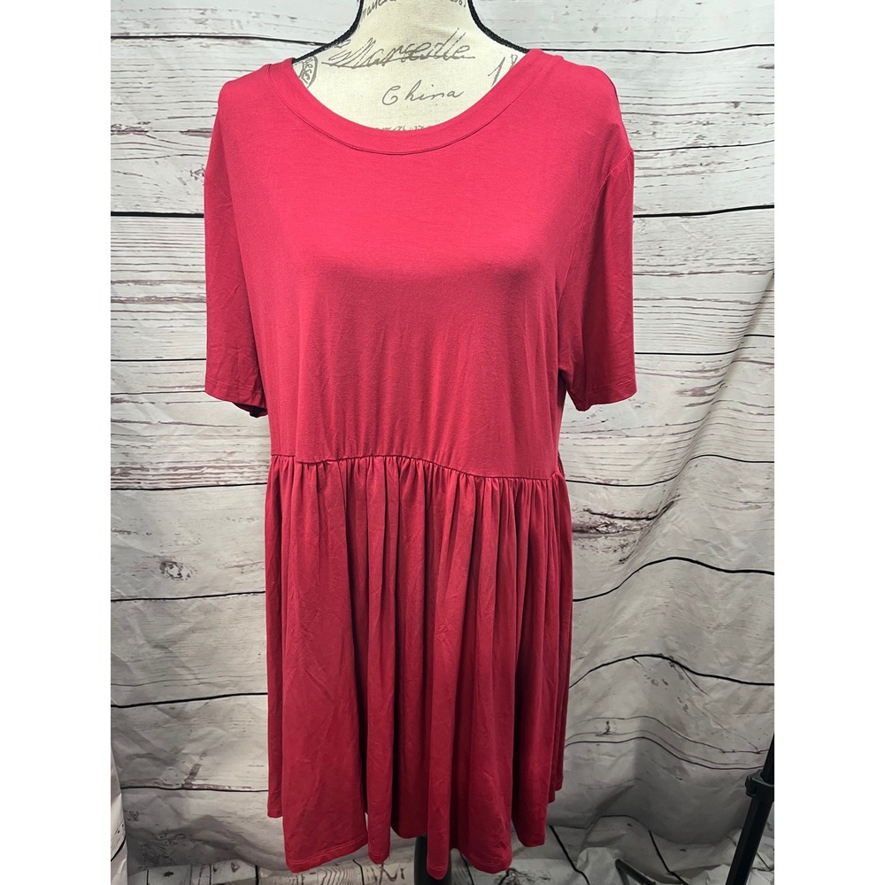 Agnes & Dora Womens Red‎ Babydoll Empire Waist Short Sleeve Knit Dress Large